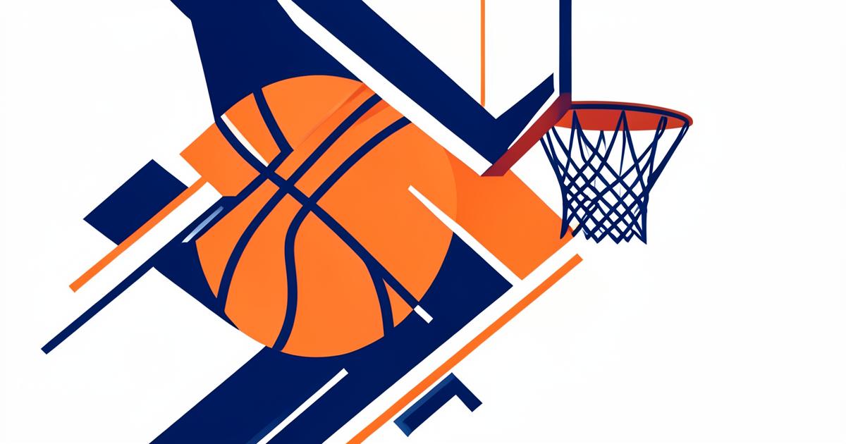 Original Arena illustration of a basketball, hoop and court lines