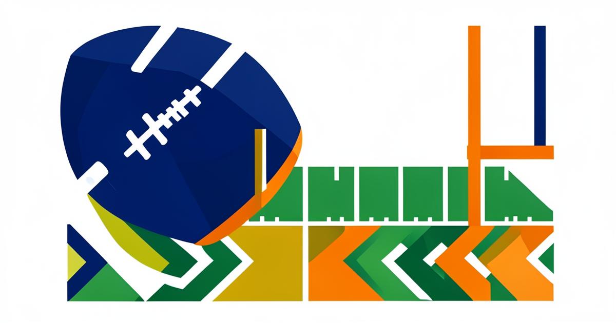 Original Arena illustration of an American football, yard lines and goal posts